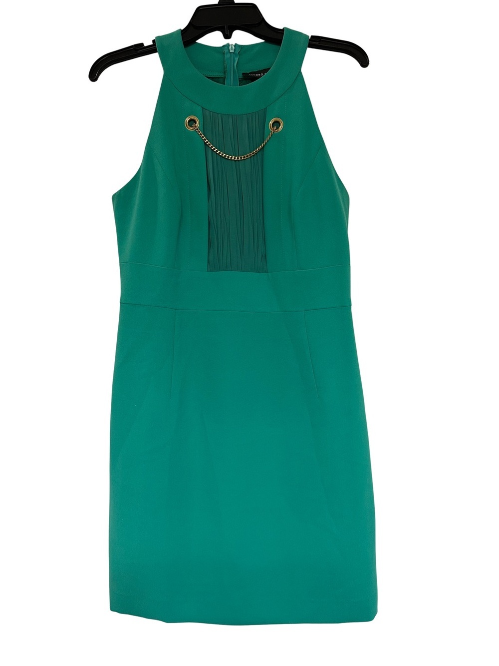 Sandro Ferrone Roma Green Sheath Dress Gold Chain Halter Detail Sz 6-8